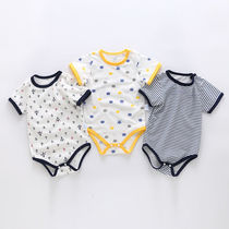 Baby short-sleeved triangle coat thin new baby one-piece cotton 0-1 men and women climbing clothes bag fart clothes pajamas