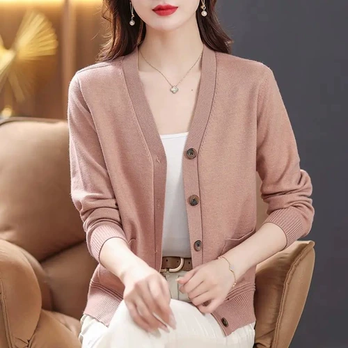 Весенний осенний модный короткий свитер, куртка, кардиган, V-образный вырез, большой размер