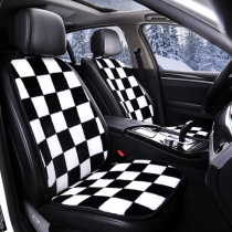 Car seat cushion winter plush checkerboard single simple car cushion warm short plush black and white grid three-piece seat cushion