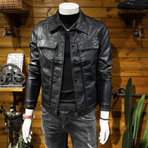 Spring and autumn leather mens leather jacket 2022 new trend Korean version winter thickening and velvet short motorcycle jacket