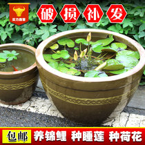 Old-fashioned earth pottery water storage large water tank large pickled meat tank Ceramic sun sauce pickled vegetable tank Household courtyard landscaping fish farming