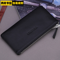 Mens long money wallet mobile phone Baotou layer cow leather genuine leather soft handbag male hand holding bag hand grip bag small mini-bag woman