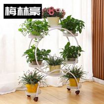 Flower Shelf Interior Iron Art Multilayer With Wheels Flower Pots Shelf Living-room Green Lurro Multi Meat Floor Terrace Removable shelf