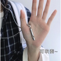 Can blow whistle necklace hip hop pendant ins cold wind titanium steel Joker sweater chain