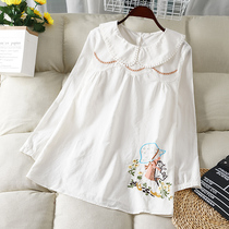 Age-reduced maternity dress Korean sweet doll collar lapel embroidery autumn dress base shirt cute embroidery white coat autumn