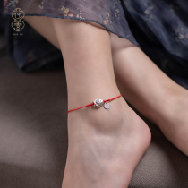 Flower red rope anklet female 999 sterling silver bell transfer beads sexy superfine couple foot rope this year foot silver cow