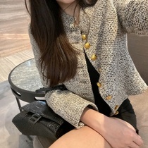 French light luxury small fragrance tweed jacket womens 2021 spring new foreign design sense stand-up collar short top