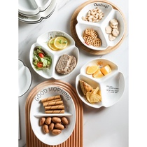Split quantitative meal plate rice plate rice plate household Nordic ceramic tableware Japanese breakfast plate three-grid plate