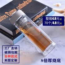 New high-end double-layer glass Mens insulated transparent water cup business crystal lid tea cup lettering custom logo