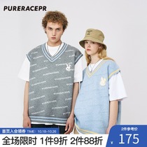 PURERACE PR barrage jacquard rabbit vest sweater couple short stitching sleeveless