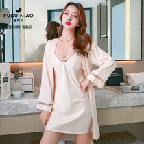 FGN rich bird pajamas female summer New Ice Silk sexy hot suspender nightgown two-piece thin home clothes