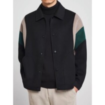 Autumn and winter contrast color lapel loose casual jacket trend Korean version mens wool short jacket handsome woolen coat