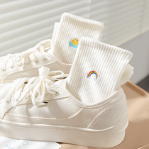Socks female stockings ins tide summer and autumn thin Japanese cute Net red rainbow stockings Korean version of white long tube men