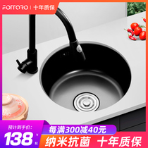 Black nano round sink single tank Mini small size 304 stainless steel bar balcony kitchen wash basin