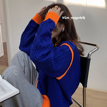 Sweater womens autumn and winter thickened loose wear lazy style Korean version of foreign style design sense of color knitwear long sleeve top