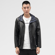 Hooded leather leather jacket mens autumn single coat slim sheepskin composite Libu loose jacket jacket jacket
