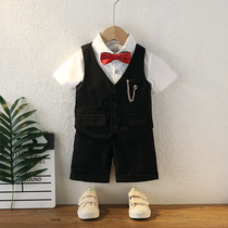 Boys first year dress suit Xia Yingren style handsome casual Childrens suit small vest four-piece baby suit