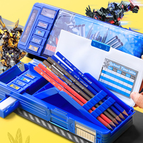 Transformers Primary School students multi-functional stationery box childrens kindergarten pen box large capacity simple pencil box Iron Man boy trend personality high-value pen bag boy automatic creative Net Red