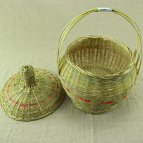  Large bamboo basket Handmade bamboo woven bamboo basket Performance props pole basket Tea basket Amoy rice basket Vegetable basket Fruit basket