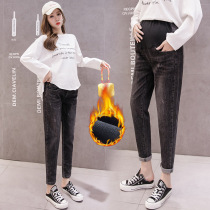 Pregnant Woman Plus Suede Jeans Winter Thickening Warm Pregnant Woman Tovenant Pants Fashion Casual Loose Tide Moms Pants