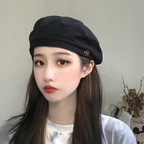 Beret female spring and autumn wild black Japanese British retro painter ins ins Net red Korean octagonal hat Zi Xia