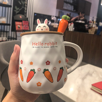 Drink water Cup children summer ceramic cute mug girl with lid spoon household couple breakfast oatmeal coffee cup