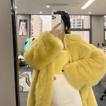 Yellow fox fur fur coat womens long model autumn and winter 2021 New Fashion young warm coat tide