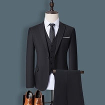  Suit suit Mens three-piece suit business professional formal Korean slim small suit Best man groom wedding dress Summer