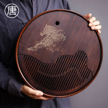 Small tea tray household drain tray tea set tea table for one person with simple bamboo round water storage Tea Sea dry bubble