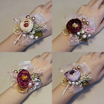 Mori beautiful bride bridesmaid group wrist flower advanced sense Super fairy wedding dress outdoor wedding children hand flower hand tie flower