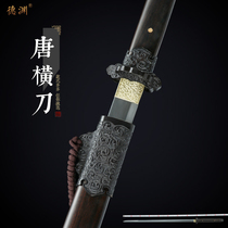 Longquan Tang horizontal knife integrated high manganese steel sword weapon knife self-defense embroidered spring knife Sword long Tang sword not open blade
