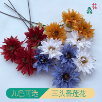 Simulated autumn three - head lotus flower dabby sunflower wedding hall decorated flower art