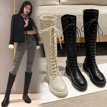 Tide brand leather Knight boots children 2021 autumn and winter small men boots with increased inside but knee tube boots