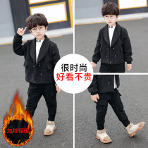 Boys autumn and winter plus velvet woolen suit boy handsome suit two-piece Mens treasure British thick winter dress Korean version tide