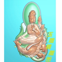 Guanyin Riding Phoenix-Type Degree Mother Guanyin Fine Sculpture Picture JDP Grayscale Computer Engraving Figure