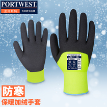 Portwest winter cold and warm velvet gloves anti-scalding nitrile matte dipping glue resistance oil tear-resistant cutting