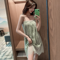 Sexy Sleepwear Womens Summer Ice Silk Slim 2022 New Sexy Real Silk Harnesses Sleeping Dress Lace Pure Desire Home Clothes