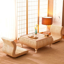 Straw woven tatami tea table window table Kang several balcony floor Chinese culture love fire Japanese Zen storage rattan tea table