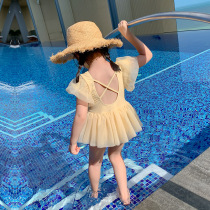 2021 girls Childrens swimsuit Children Baby 1 cute 2 conjoined 3 Summer 4 years old yellow princess baby swimsuit