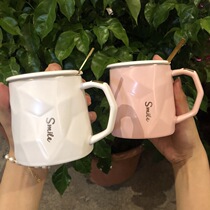 Nordic ceramic cup with lid spoon large capacity creative mug Diamond water Cup personality gift gargle Cup