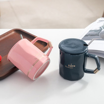 Light luxury Nordic ceramic coffee cup with lid spoon irregular business office water cup creative zakka Cup