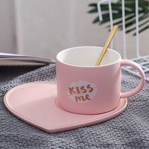 Korean matte gold peach heart ceramic cup love tray couple coffee cup with spoon creative mug water Cup