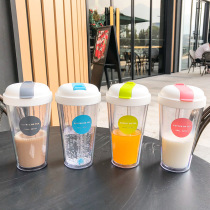 Fashion creative flip straw plastic cup anti-scalding and anti-falling double coffee cup water cup men's and women's business tea cup