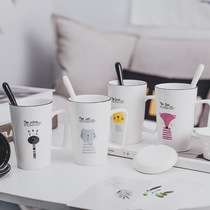 Cartoon animal underglaze black line Ans cup tea compartment ceramic cup simple breakfast coffee mug with lid spoon