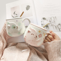 Lovers mug creative days style super cute cartoon ceramic Mark cup with cover spoon teenage breakfast milk water glass