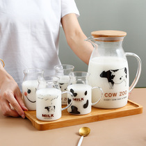 Cute Cartoon Dairy Cow Glass Cup Suit A Pot Four Cups Milk Water Cup Home Large Capacity Cool Water Teapot