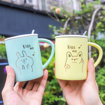 Simple gold animal couple ceramic mug cartoon cute with lid spoon home office milk coffee cup