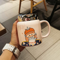 Super cute mirror cover cartoon ceramic cup with spoon net red mug girl heart portable large capacity drinking cup