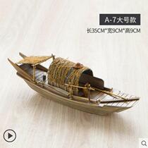Wind wooden boat model ornaments Crafts Handmade boat ornaments Solid wooden boat Fishing boat Wu Tent sail boat Sightseeing boat