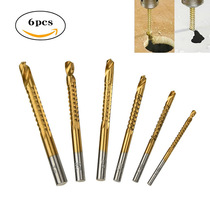 Serrated twist drill High-speed steel round handle 6-piece slotted woodworking drill bit set Electric drill 3-8mm saw drill